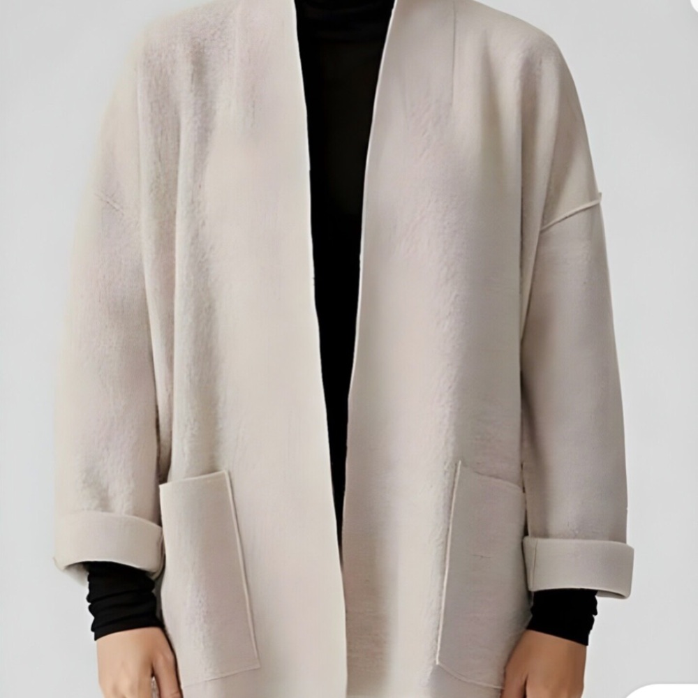 Eileen Fisher 100% Wool System High Collar Kimono Jacket in MAPLE OAT